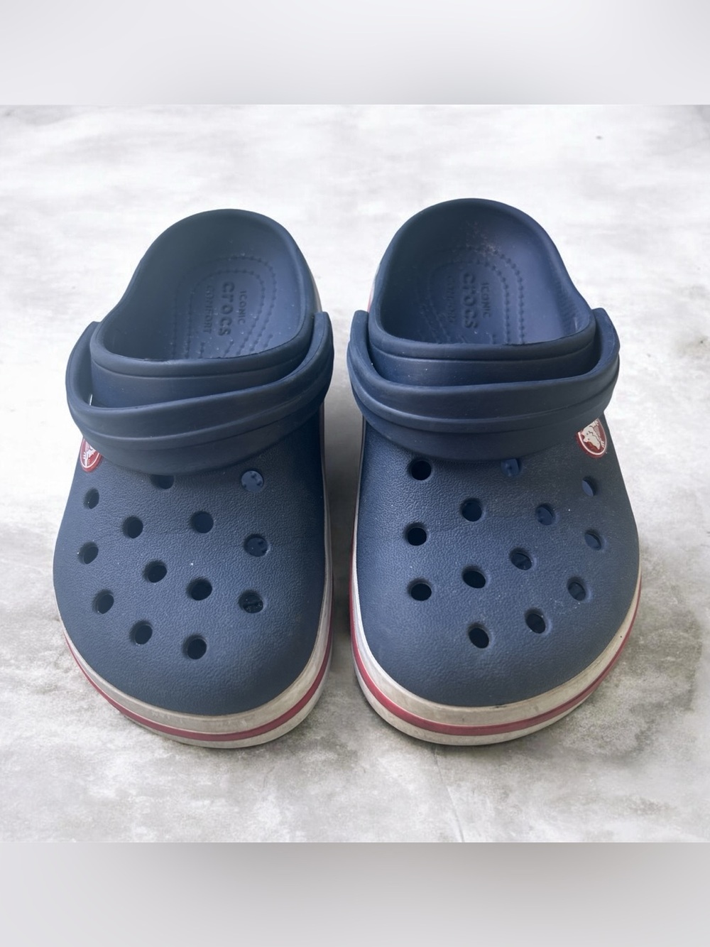 Crocs Crocband Kids Clog Navy Blue Sporty Stripe Shoes Size 12 Slip On Sandals